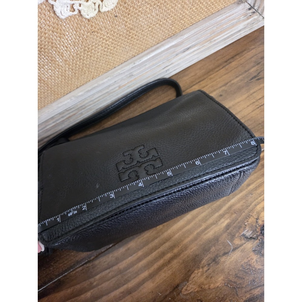 Tory Burch Black Pebbled Leather Thea Messenger Bag Flap Crossbody Purse Tassels - Picture 6 of 16